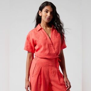 Athleta Playa Linen Passionfruit Coral wrap front Top Size large